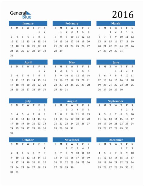 Year 2016 Calendar – Philippines .